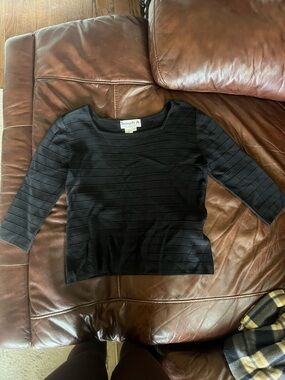 Joseph A Black Ribbed Knit Square Neck Top